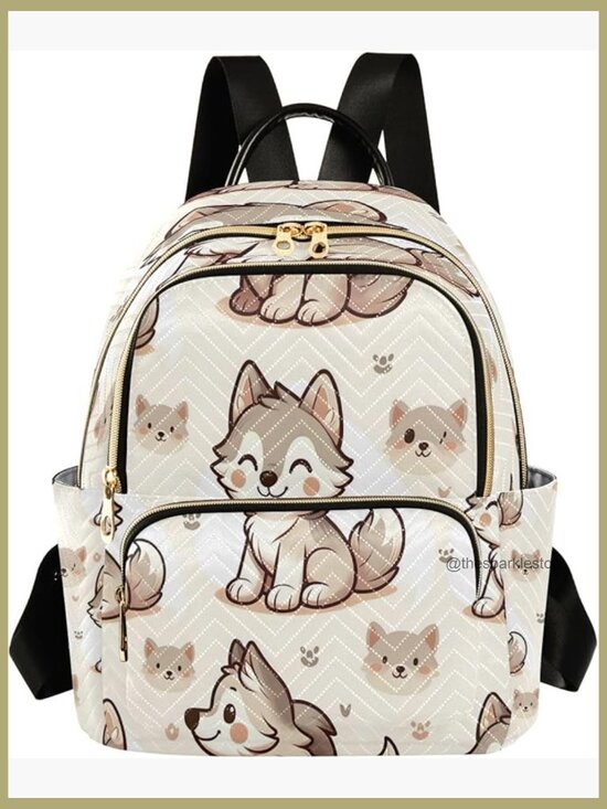 husky brand mini backpack Siberian Includes 3 zippered compartments Bags | Cute Wolf Husky